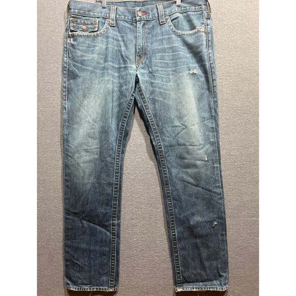 True Religion Mens Ricky Distressed Straight Flap Jeans Size 38 - Picture 3 of 12